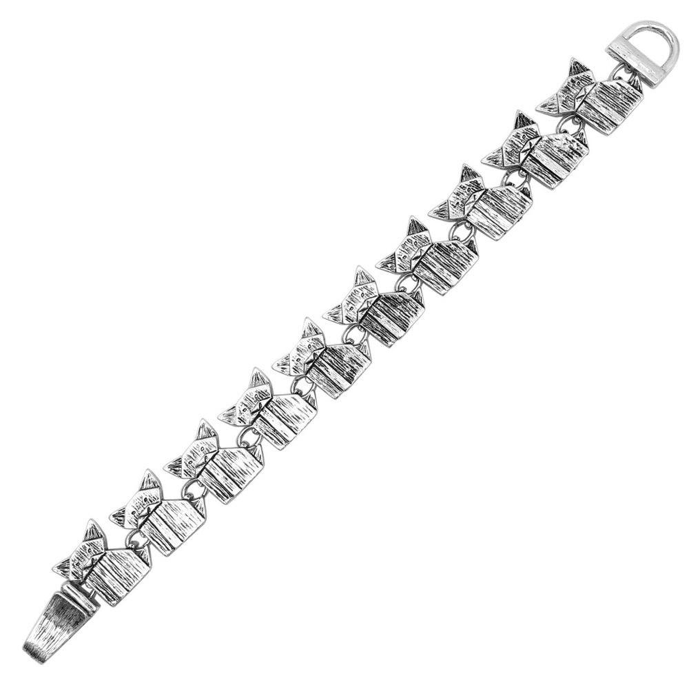 Cat Silver Tone Origami Look Magnetic Clasp Bracelet